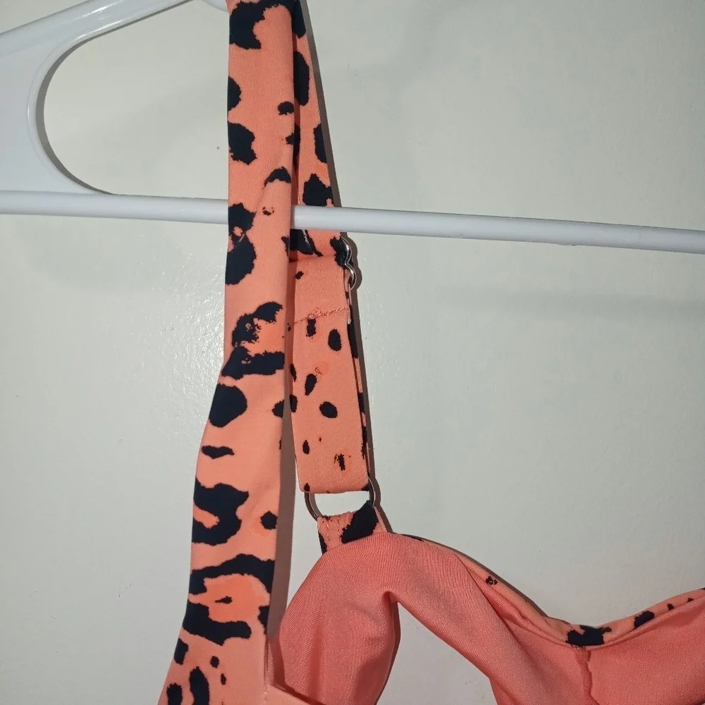 Tinibikini Leopard print padded underwire papaya black Bikini top Small NEW